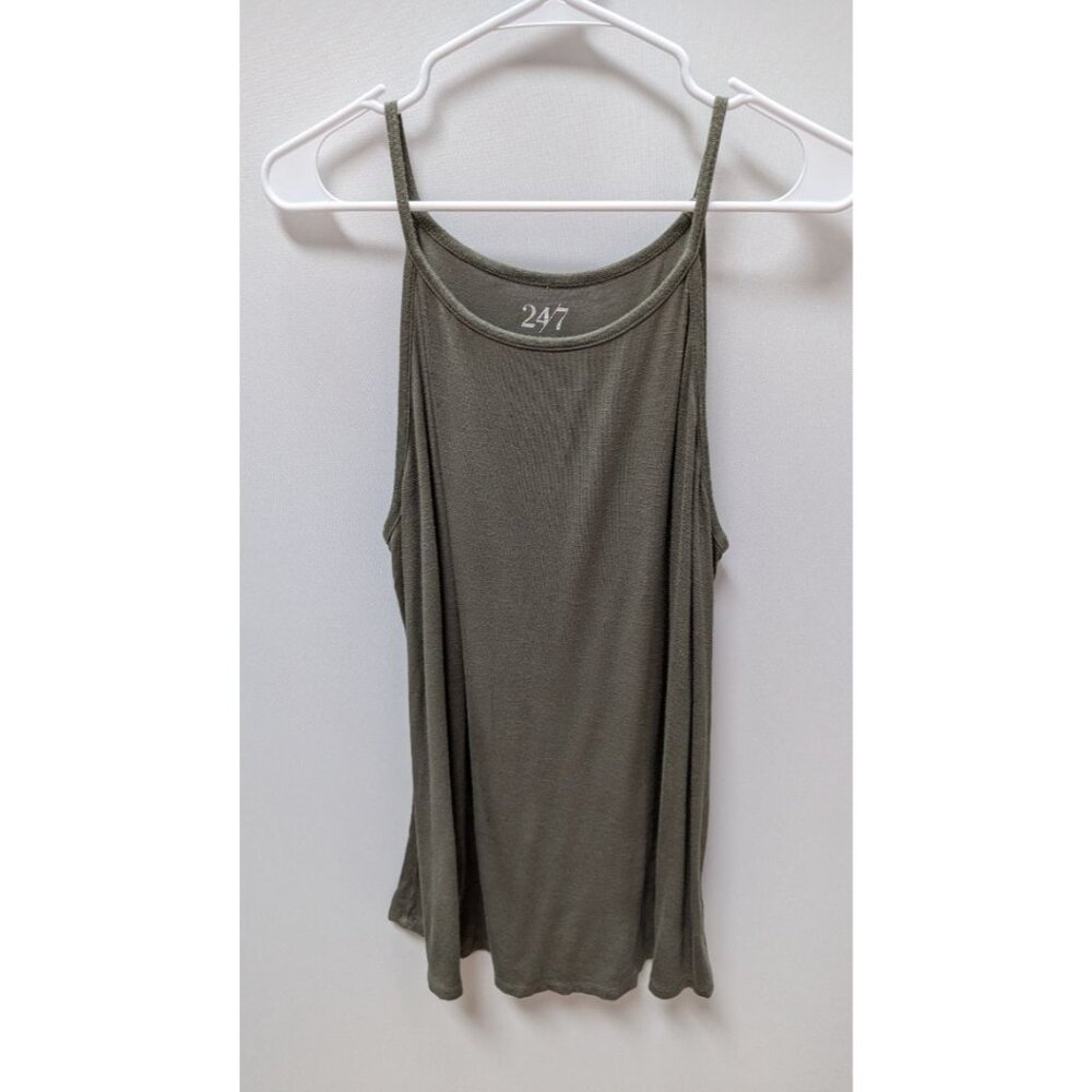 24/7 by Maurices Dark Green Halter Neck Swing Tank